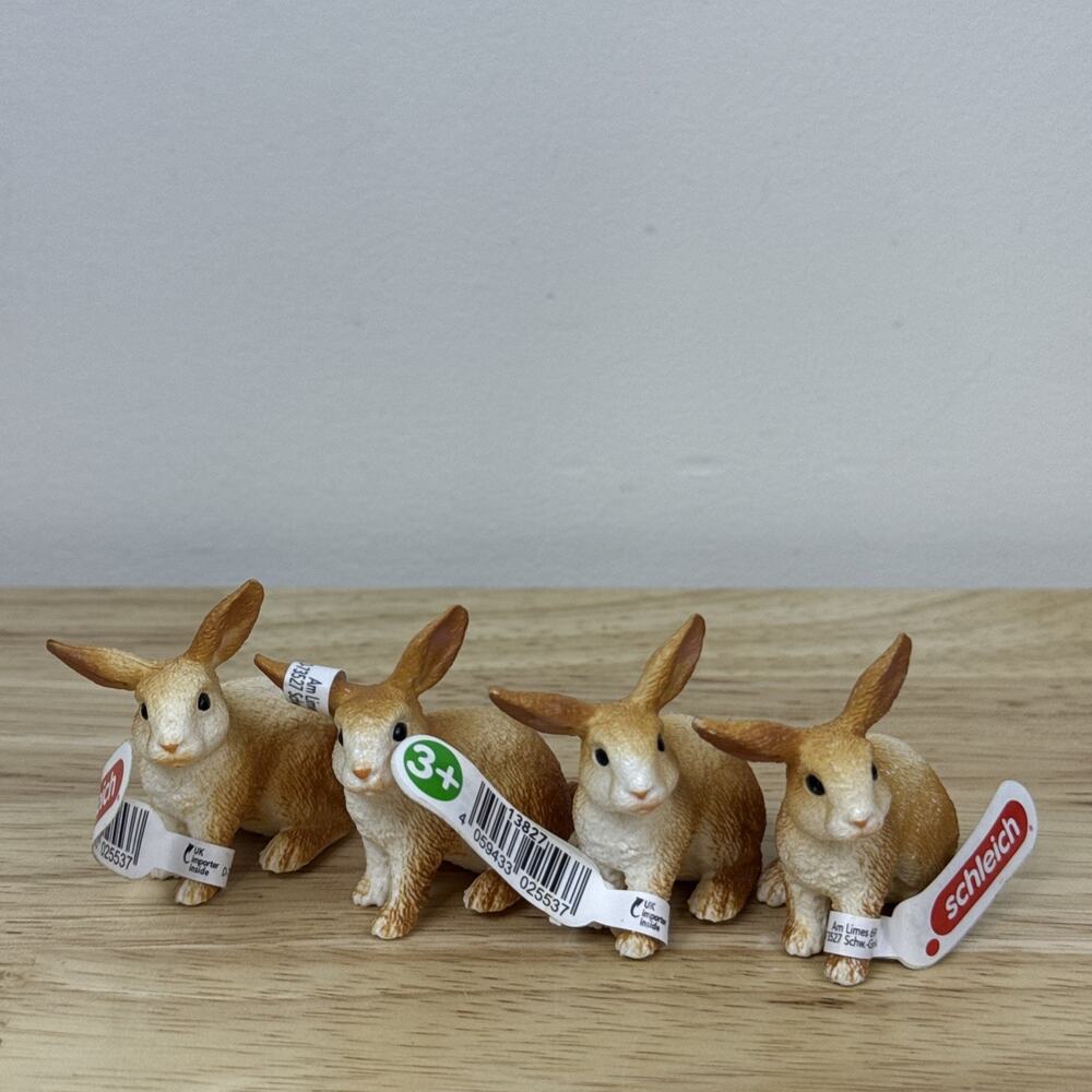 Lot of 4 Schleich Figurines: Bunny Rabbits - Farm Life New With Tags 2016 1.5”